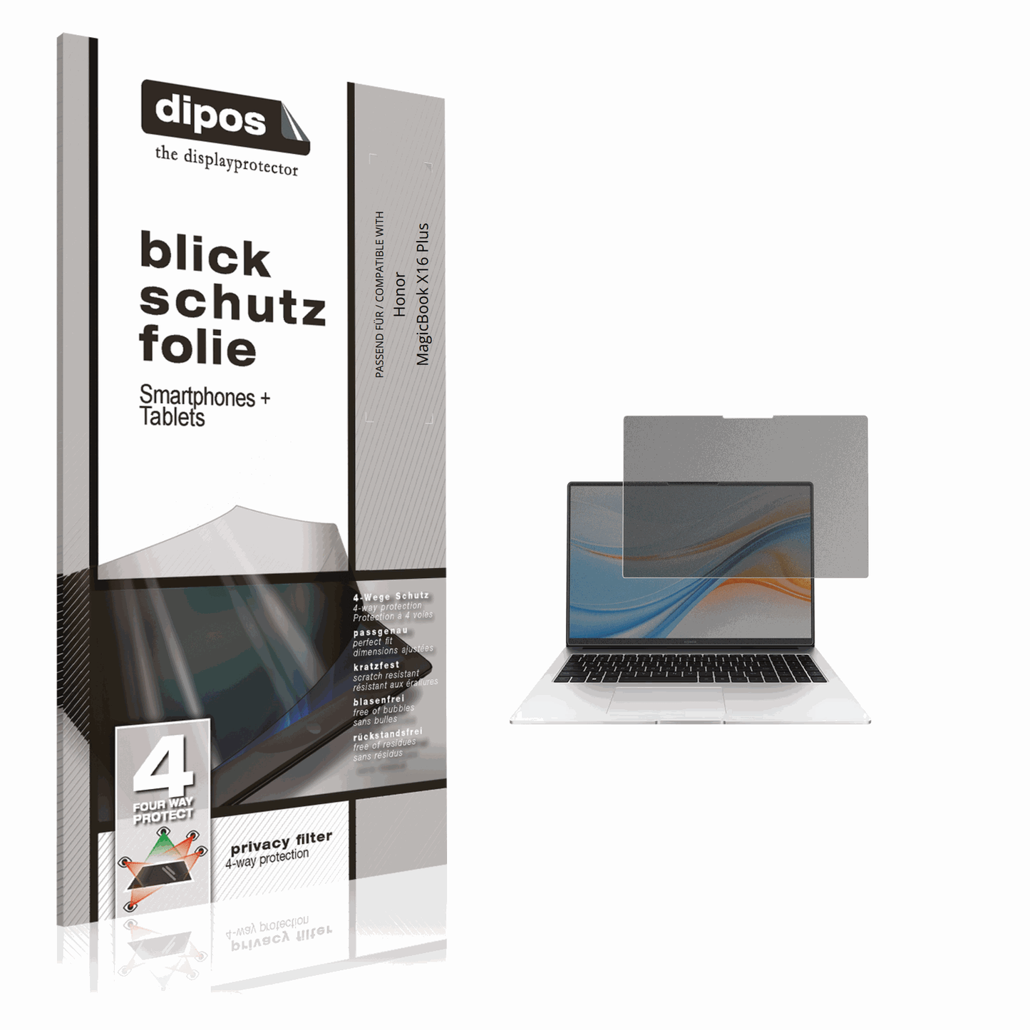 Blickschutzfolie von dipos passend für Honor MagicBook X16 Plus, präziser Zuschnitt und blasenfrei montiert