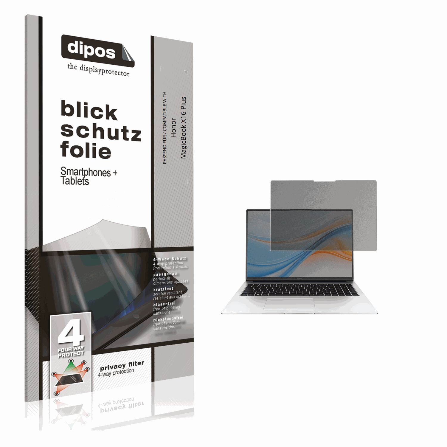Blickschutzfolie von dipos passend für Honor MagicBook X16 Plus, präziser Zuschnitt und blasenfrei montiert