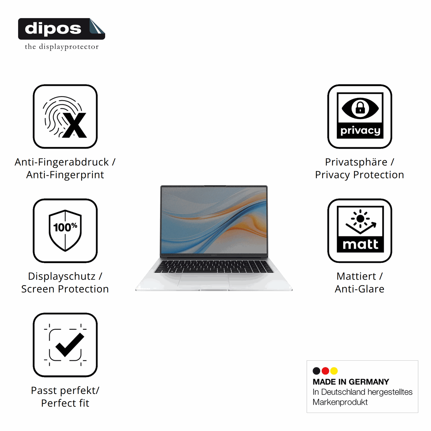 Privatsphäre-Schutz durch Sichtschutz-Folie passend zugeschnitten für Honor MagicBook X16 Plus