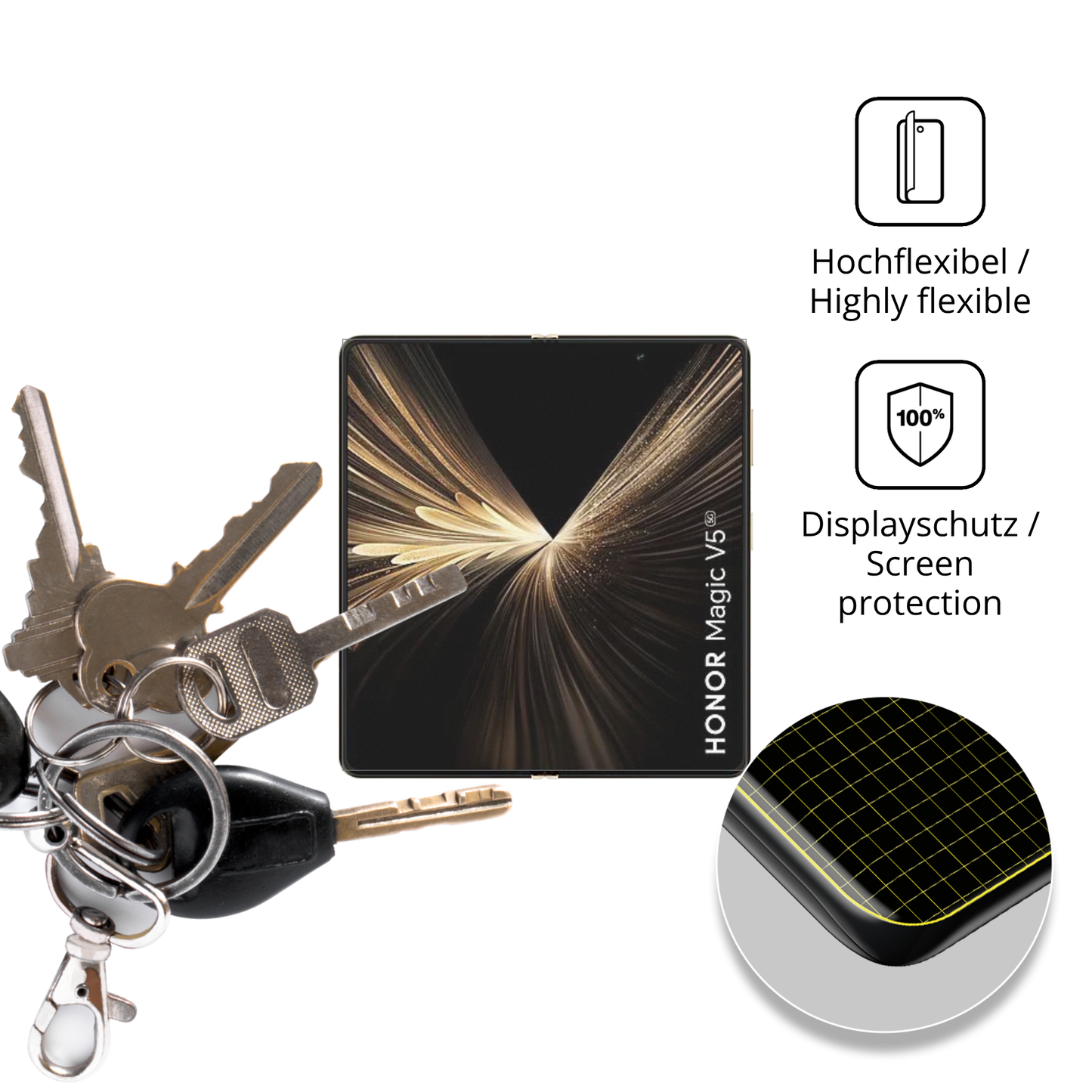 2x Full Cover Schutzfolie matt für Honor Magic V5 Innenseite