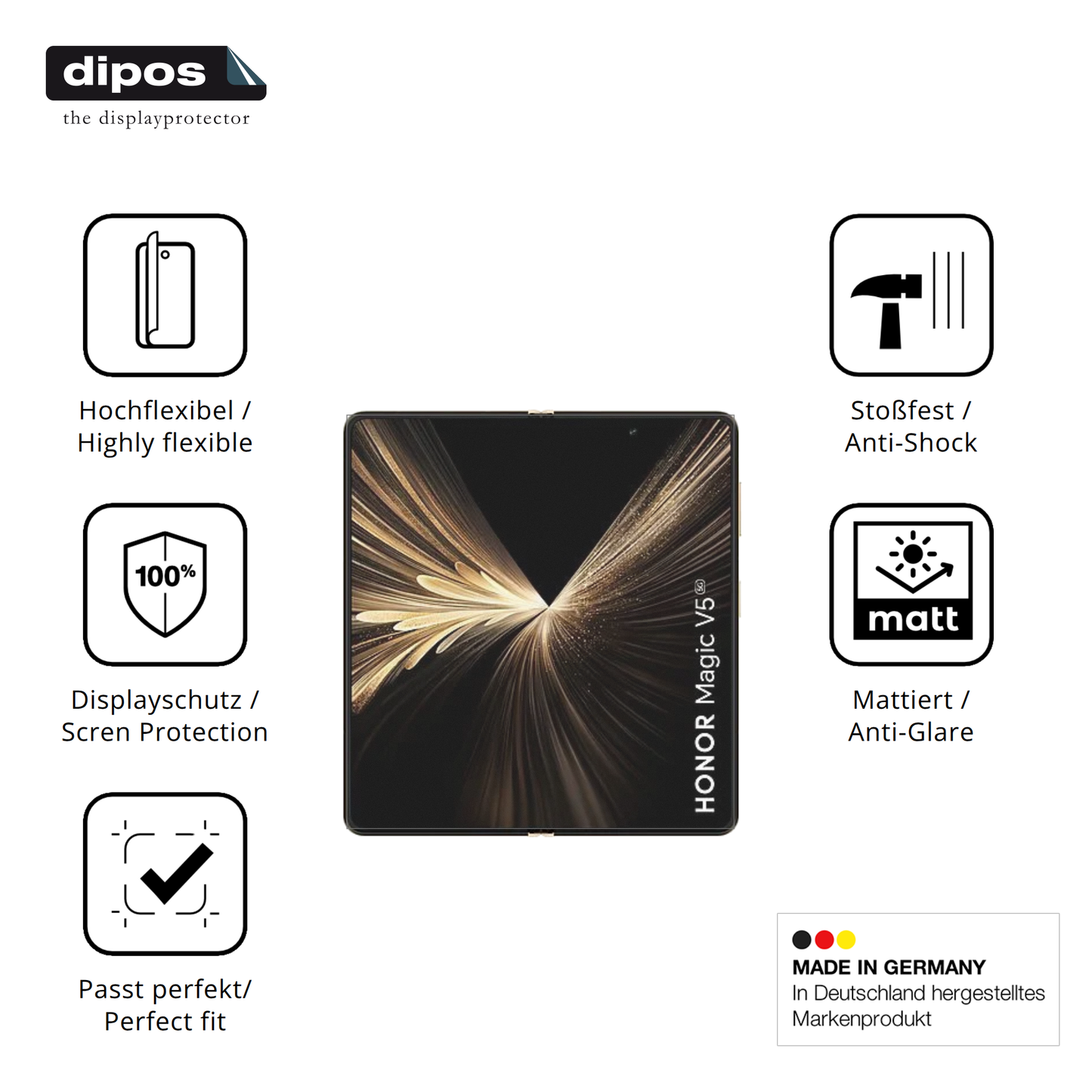 2x Full Cover Schutzfolie matt für Honor Magic V5 Innenseite