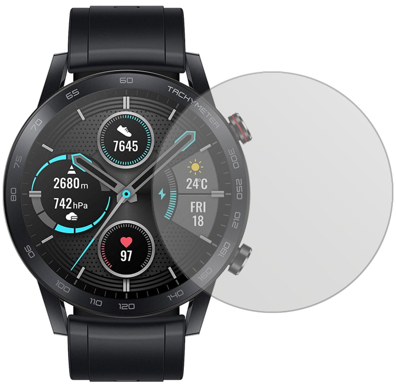 HonorMagic Watch 2 46mm mit aufgebrachter dipos Displayschutzfolie, die lästige Fingerabdrücke minimiert