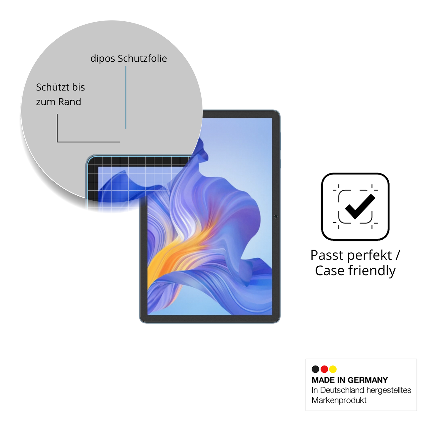 Schutzglasfolie mit optimaler Passform, zur Verwendung mit Hüllen geeignet
