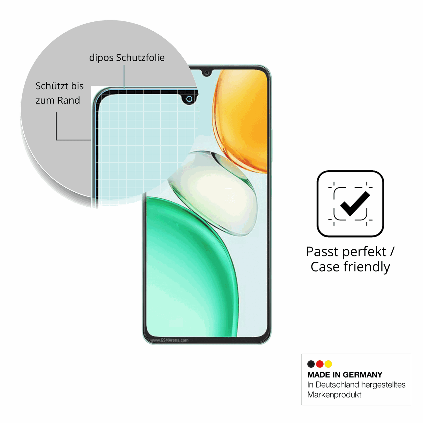 Schutzglasfolie mit optimaler Passform, zur Verwendung mit Hüllen geeignet