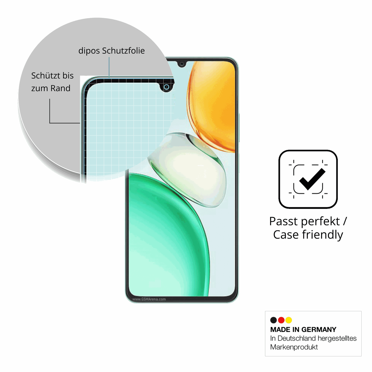 Schutzglasfolie mit optimaler Passform, zur Verwendung mit Hüllen geeignet