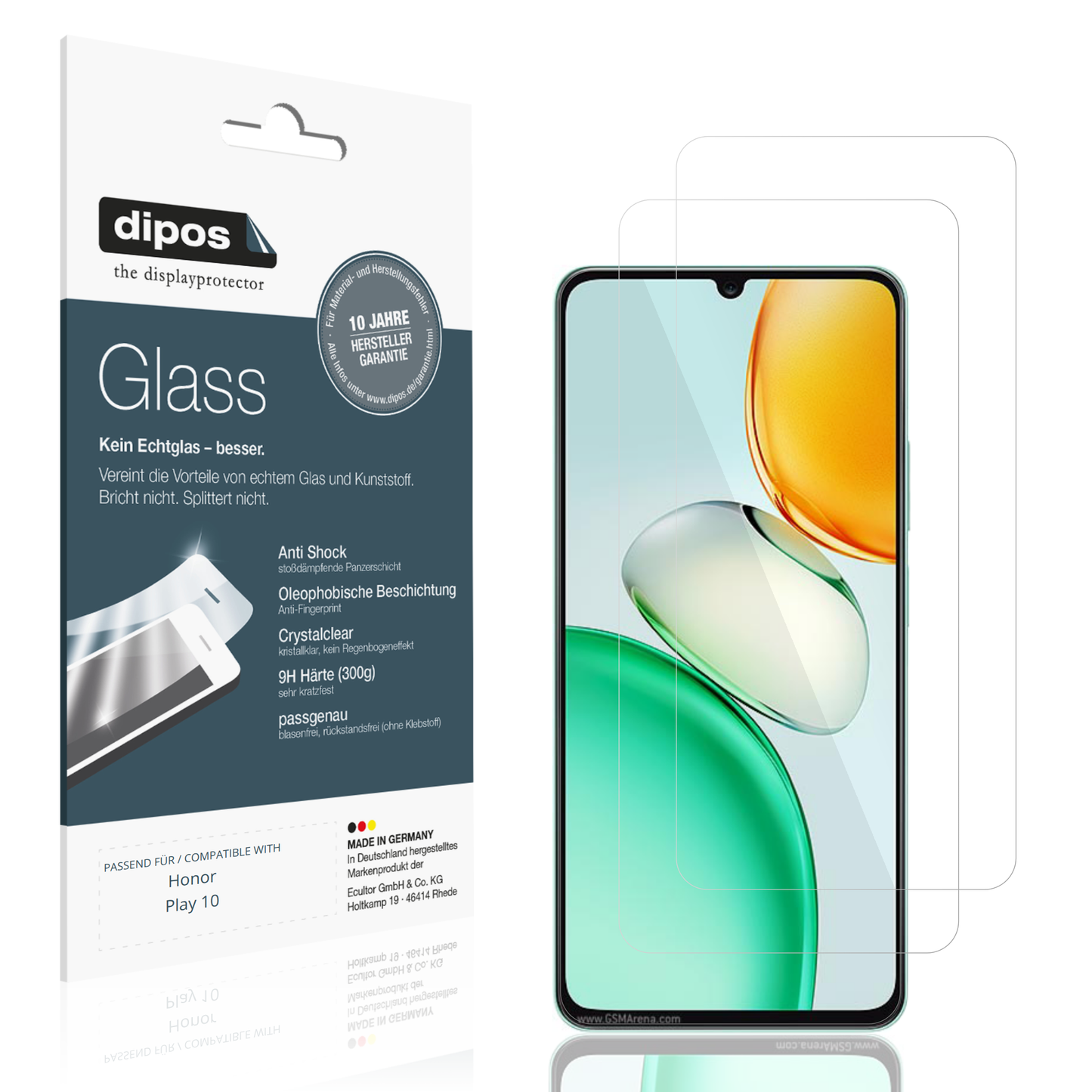 Klare Displayschutzfolie von dipos passend für Honor Play 10, 9H kratzfest und blasenfrei montiert