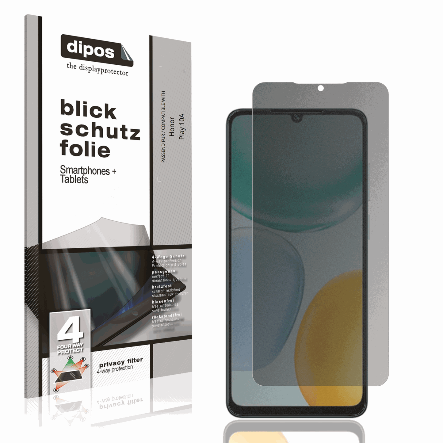 Blickschutzfolie von dipos passend für honorplay 10a, präziser Zuschnitt und blasenfrei montiert