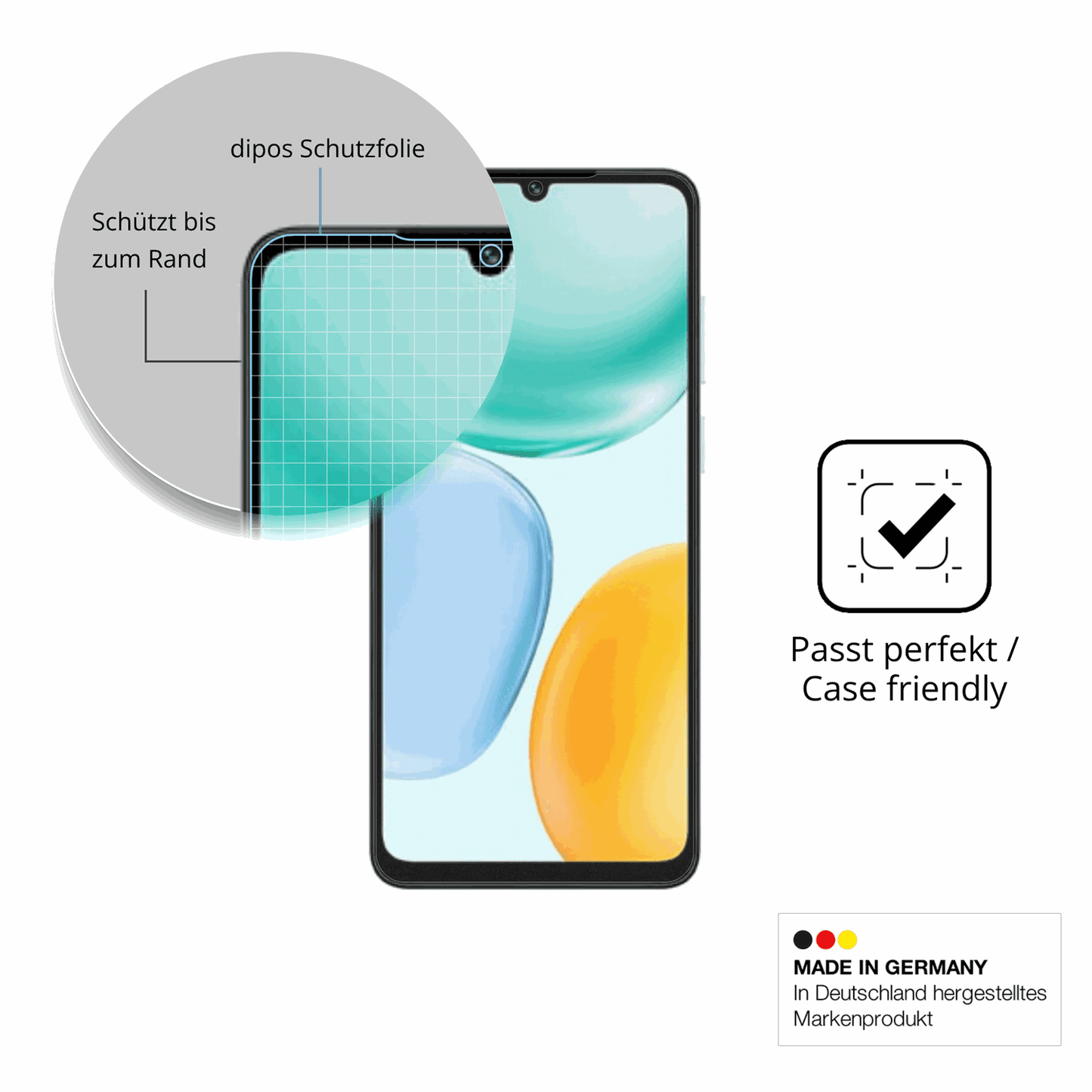 Schutzglasfolie mit optimaler Passform, zur Verwendung mit Hüllen geeignet