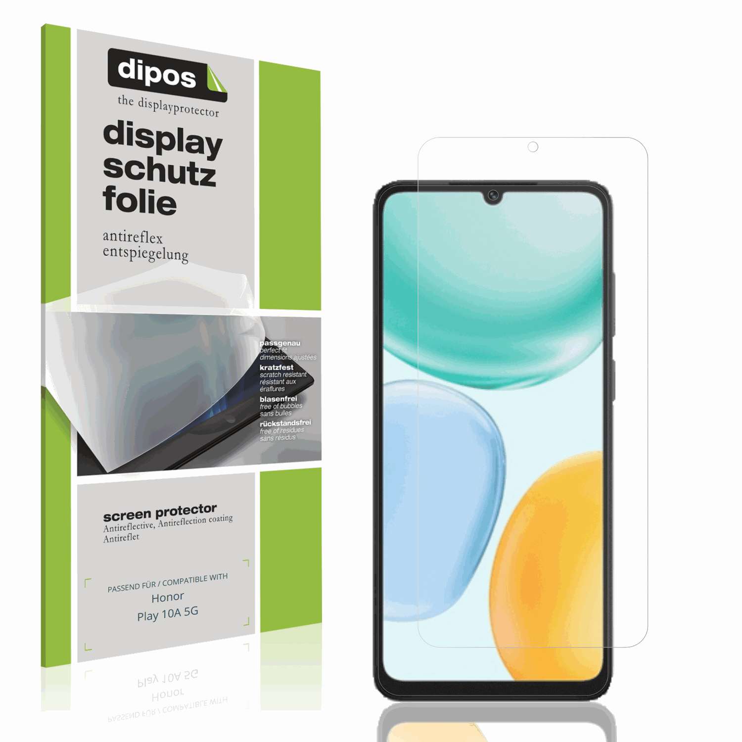 Matte Displayschutzfolie von dipos passend für Honor Play 10A 5G, präziser Zuschnitt und blasenfrei montiert