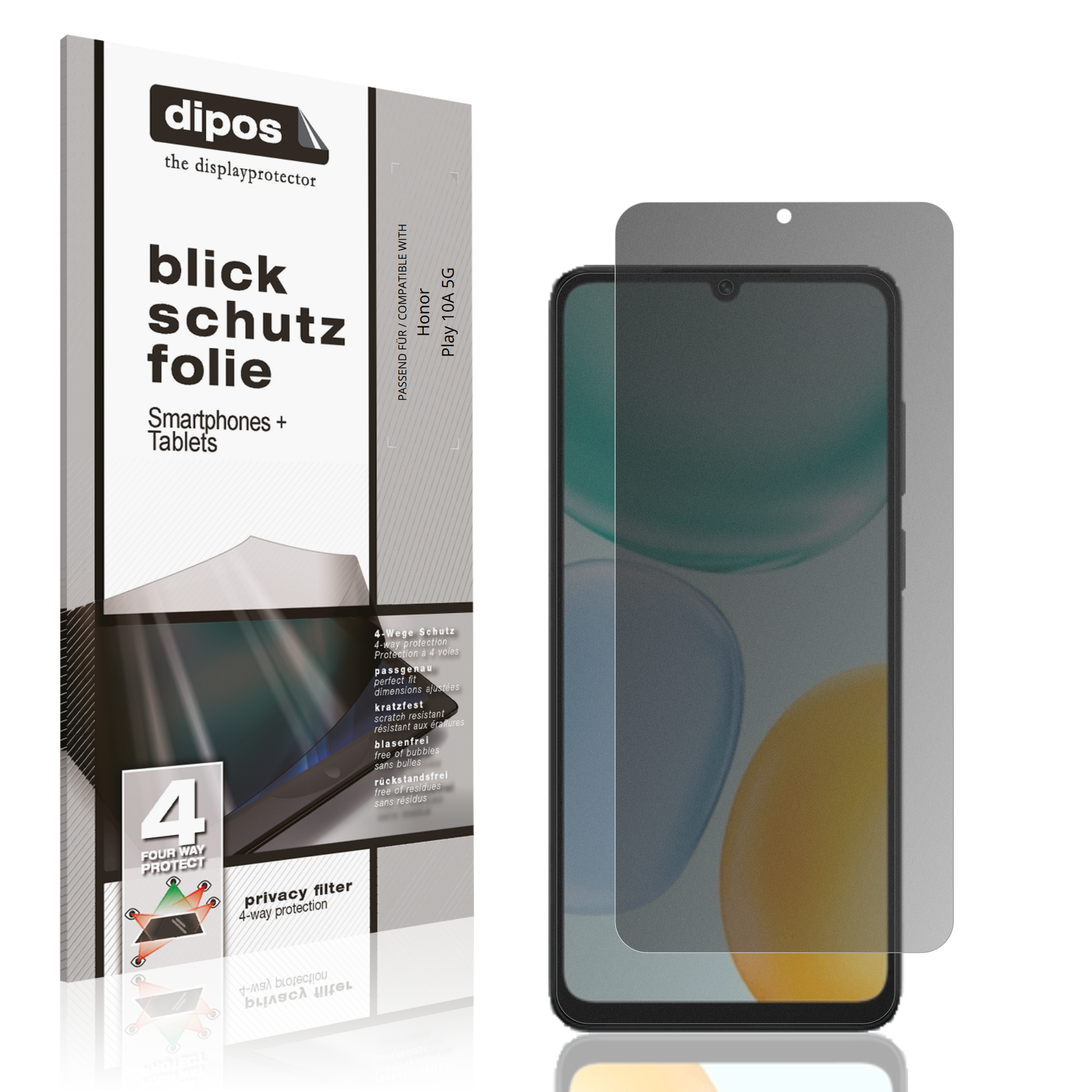 Blickschutzfolie von dipos passend für Honor Play 10A 5G, präziser Zuschnitt und blasenfrei montiert