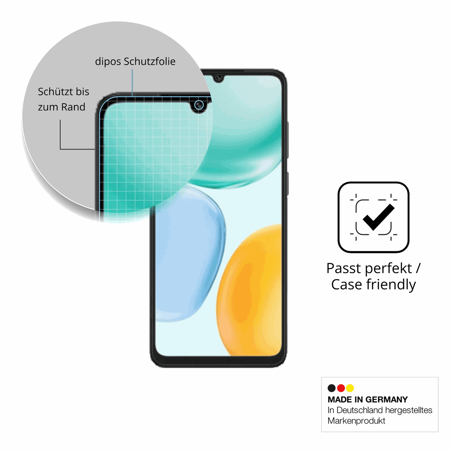 Schutzglasfolie mit optimaler Passform, zur Verwendung mit Hüllen geeignet