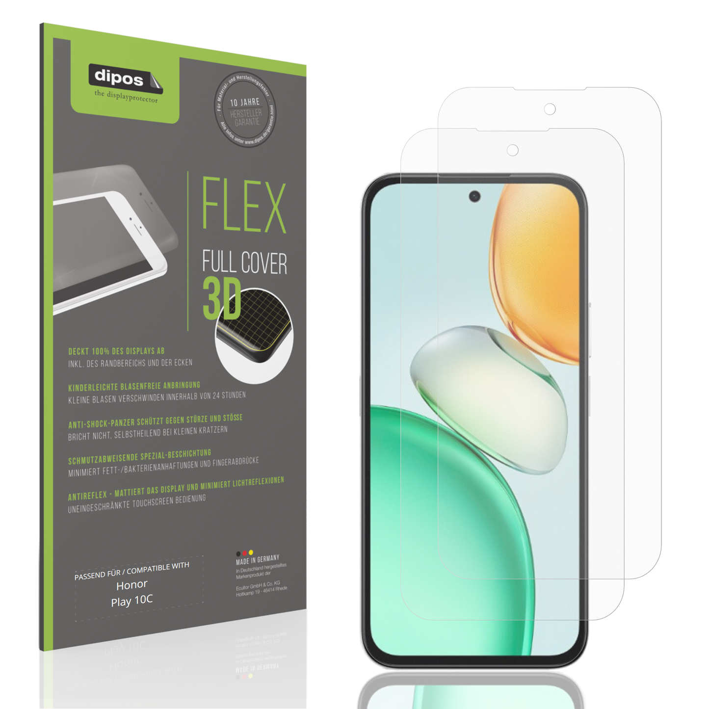 Matte Displayschutzfolie von dipos passend für Honor Play 10C, 100% Displayabdeckung und blasenfreie Montage