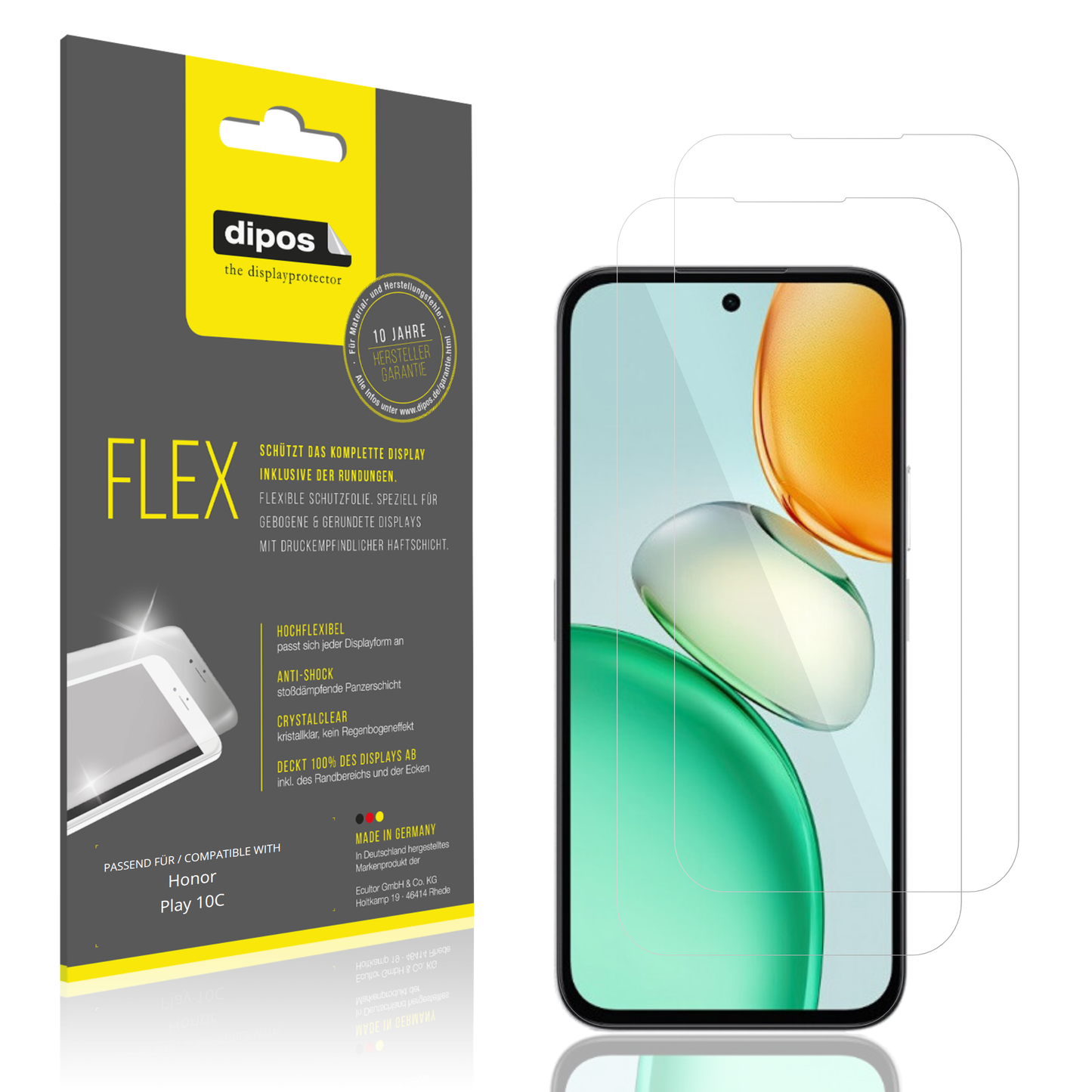 Klare Displayschutzfolie von dipos passend für Honor Play 10C, 100% Displayabdeckung und blasenfreie Montage