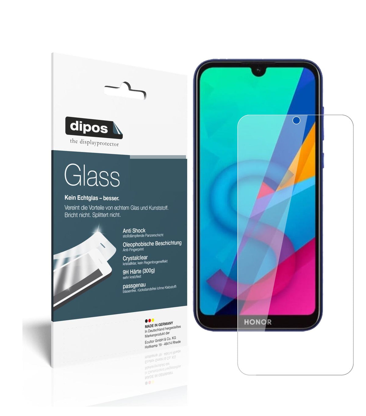 Klare Displayschutzfolie von dipos passend für Honor Play 8, 9H kratzfest und blasenfrei montiert