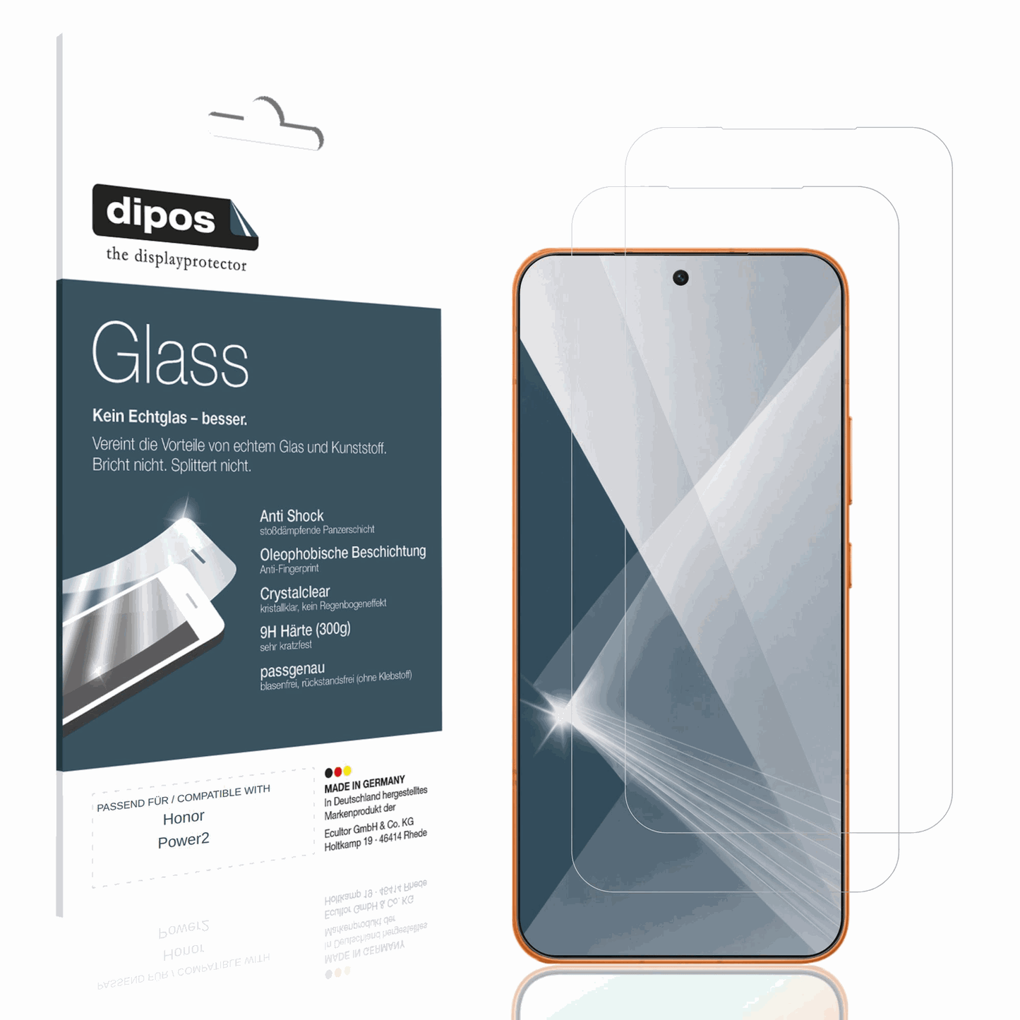Klare Displayschutzfolie von dipos passend für Honor Power2, 9H kratzfest und blasenfrei montiert