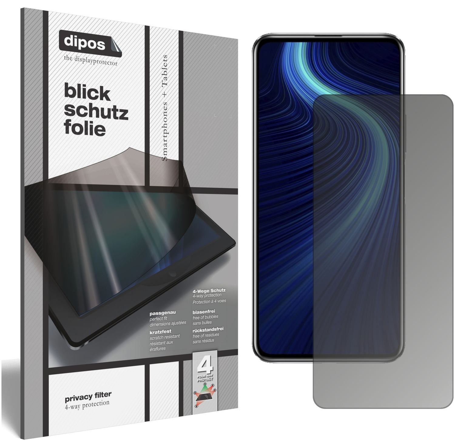 Blickschutzfolie von dipos passend für Honor X10 5G, präziser Zuschnitt und blasenfrei montiert