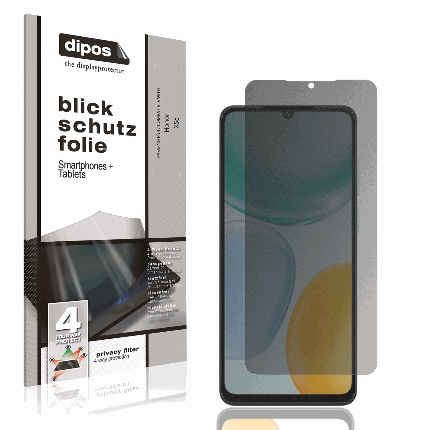 Blickschutzfolie von dipos passend für honorx5c, präziser Zuschnitt und blasenfrei montiert
