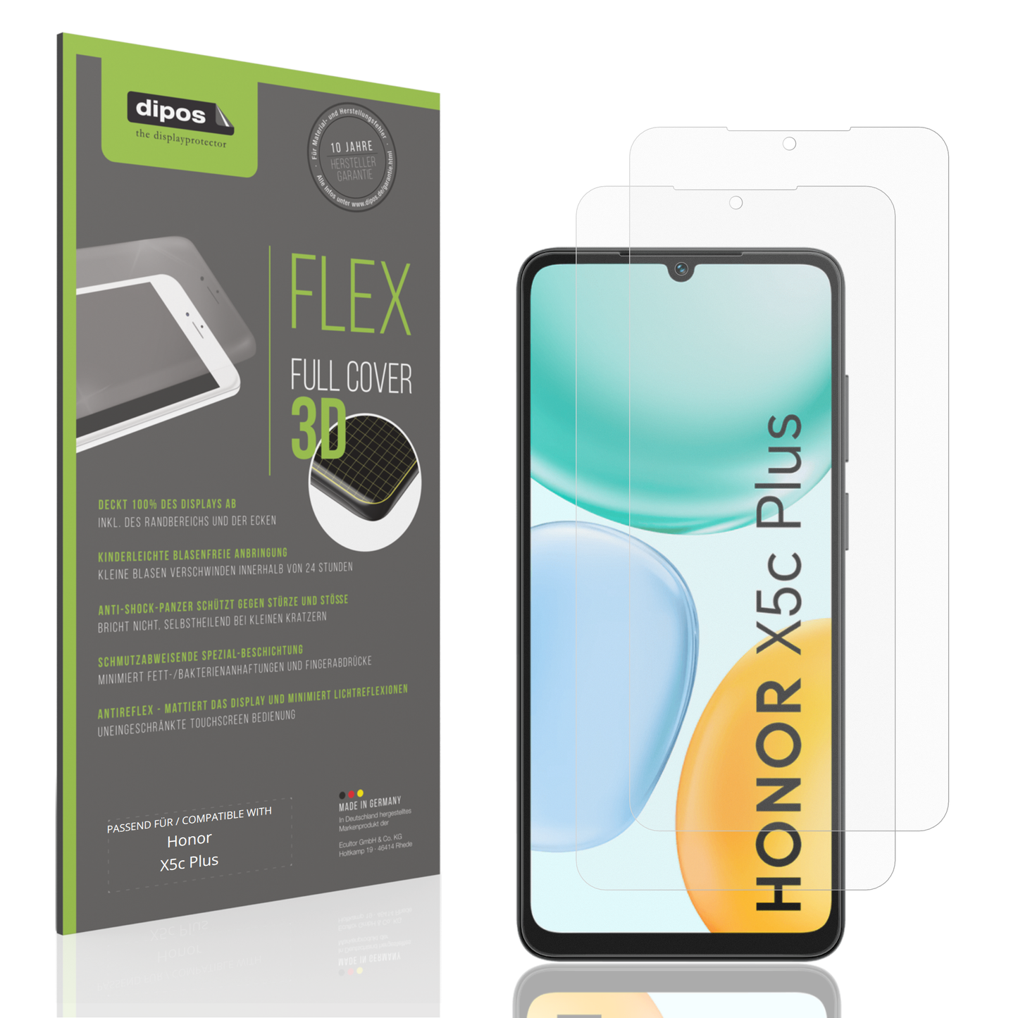 Matte Displayschutzfolie von dipos passend für Honor X5c Plus, 100% Displayabdeckung und blasenfreie Montage