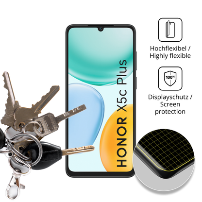 dipos Displayschutz für Honor X5c Plus, transparente Oberfläche, perfekte Passform auch für die Rundungen
