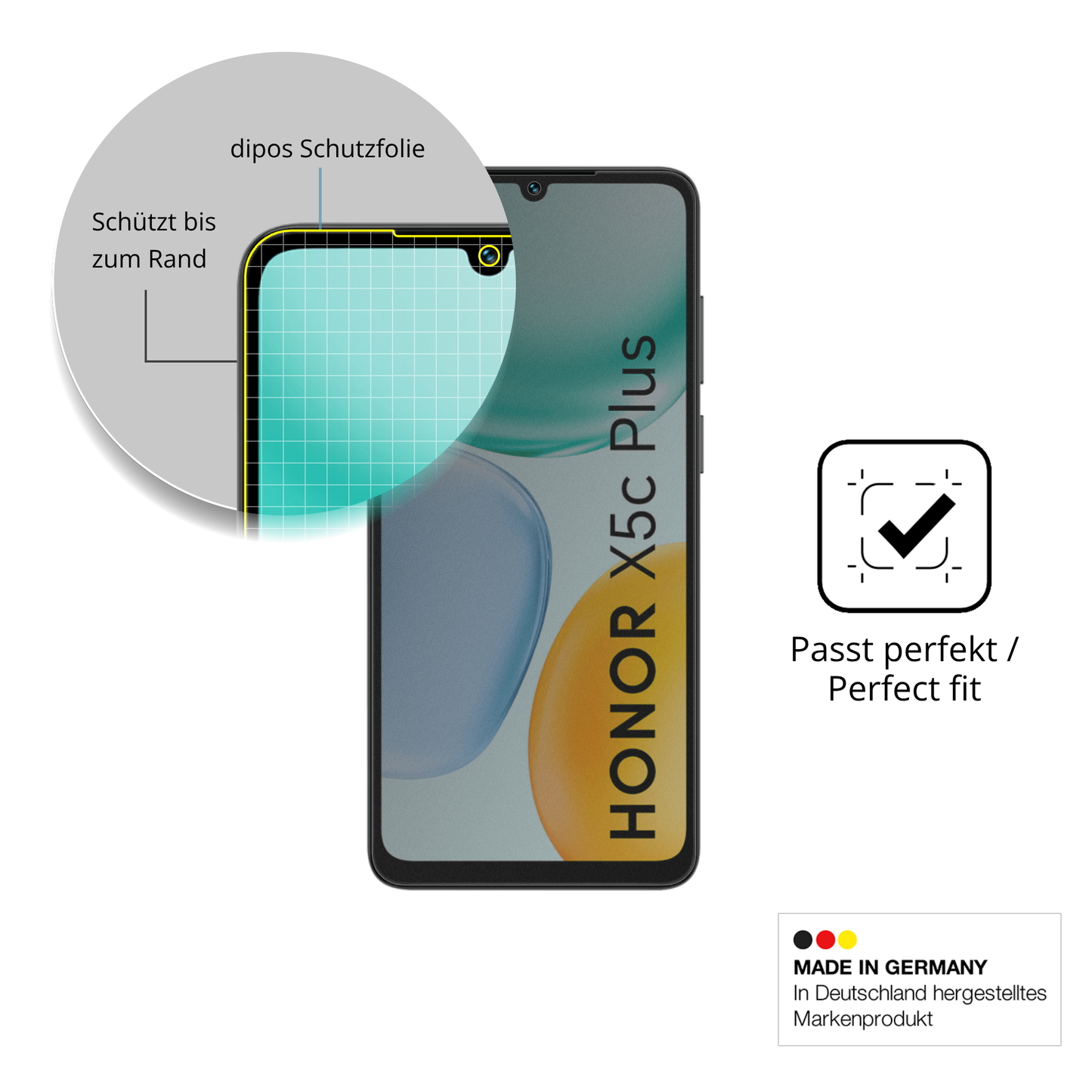 Schutz gegen Kratzer auf dem Honor X5c Plus Glas durch Schlüssel, Stöße gegen die Tischkante oder Stürze