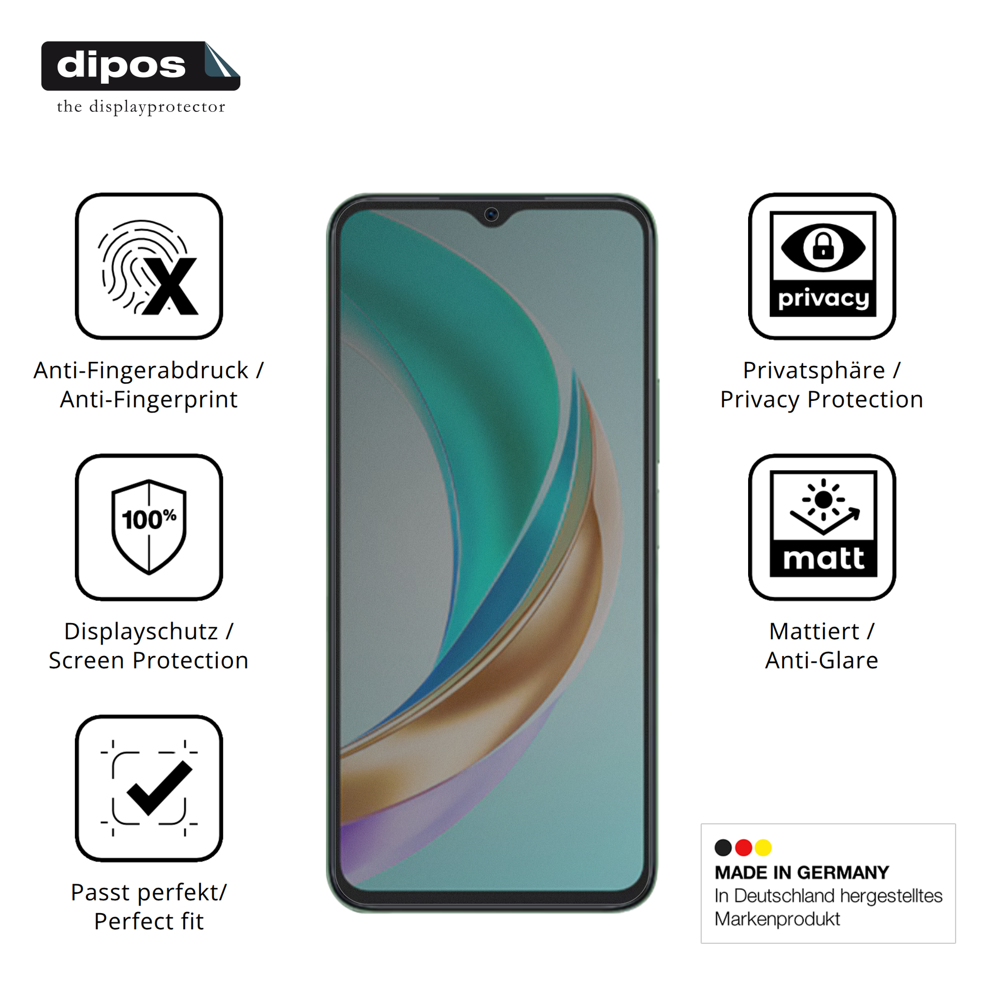 Privatsphäre-Schutz durch Sichtschutz-Folie passend zugeschnitten für Honor X6b Plus