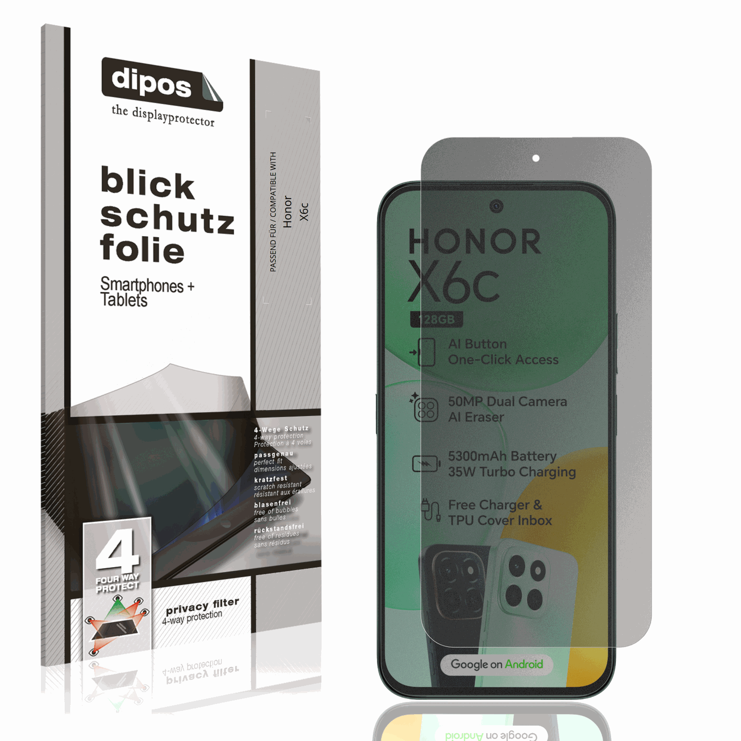 Blickschutzfolie von dipos passend für Honor X6c, präziser Zuschnitt und blasenfrei montiert