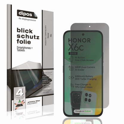 Blickschutzfolie von dipos passend für Honor X6c, präziser Zuschnitt und blasenfrei montiert