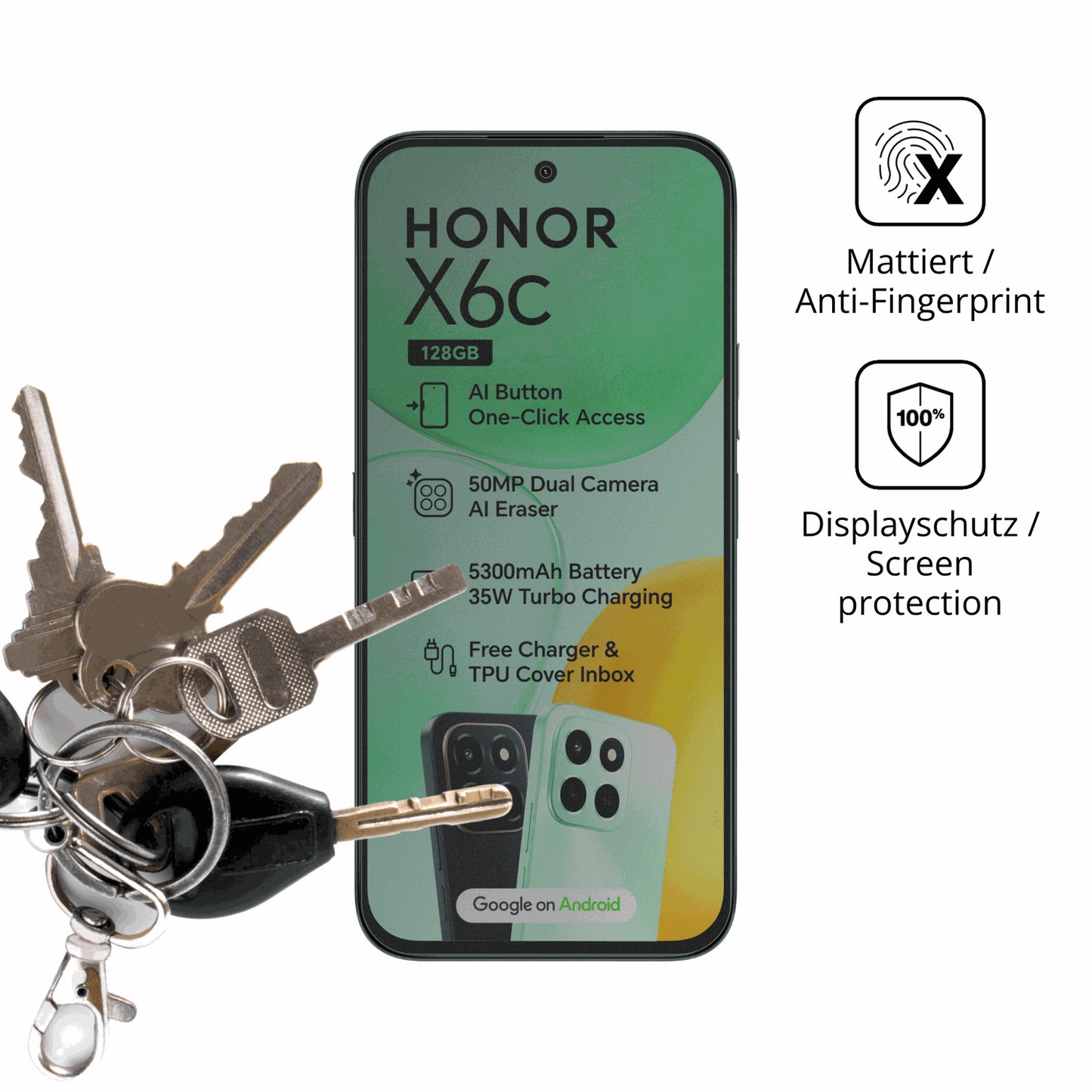 dipos Displayschutz für Honor X6c, mattierte Oberfläche, Blickschutzfilter und perfekter Passform