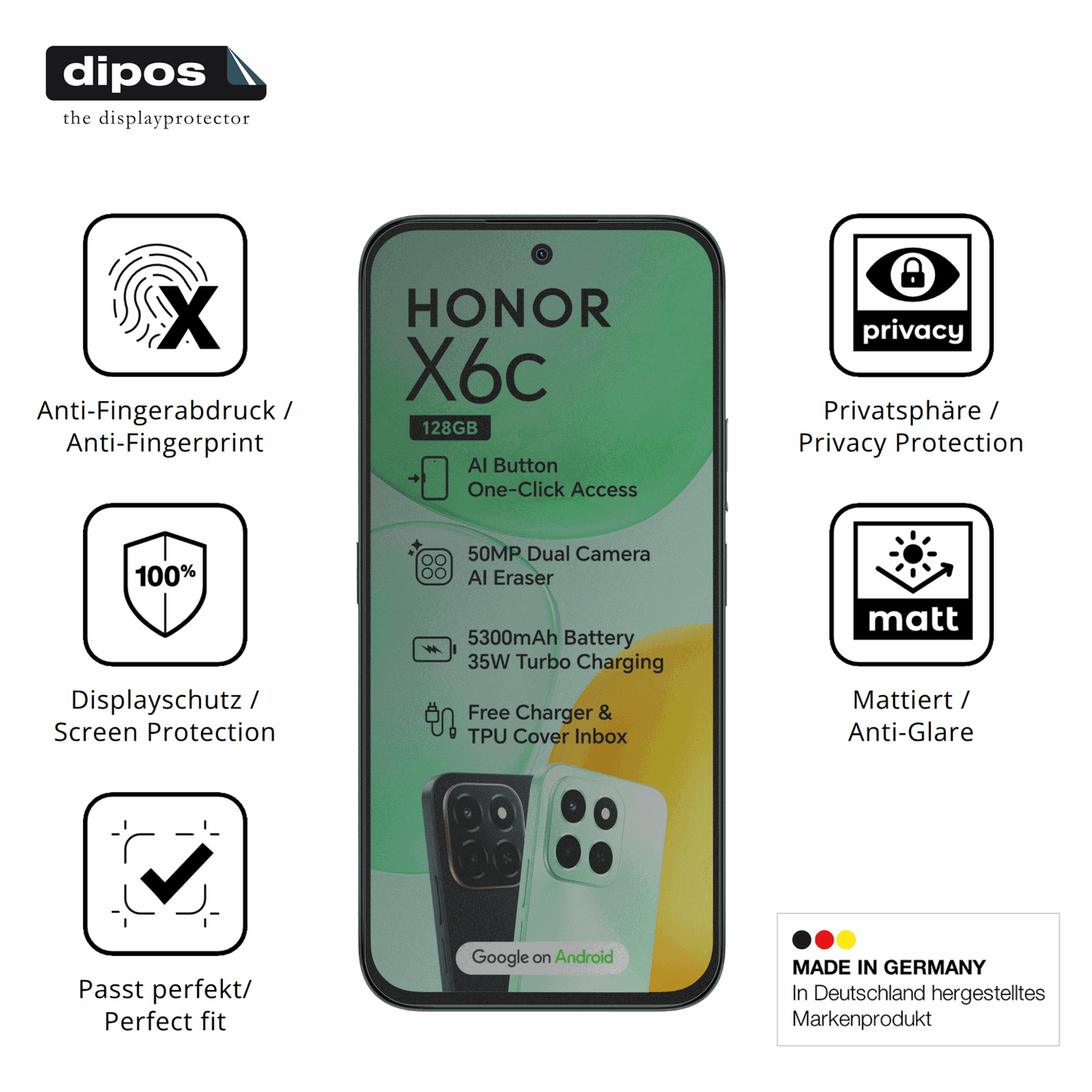 Privatsphäre-Schutz durch Sichtschutz-Folie passend zugeschnitten für Honor X6c