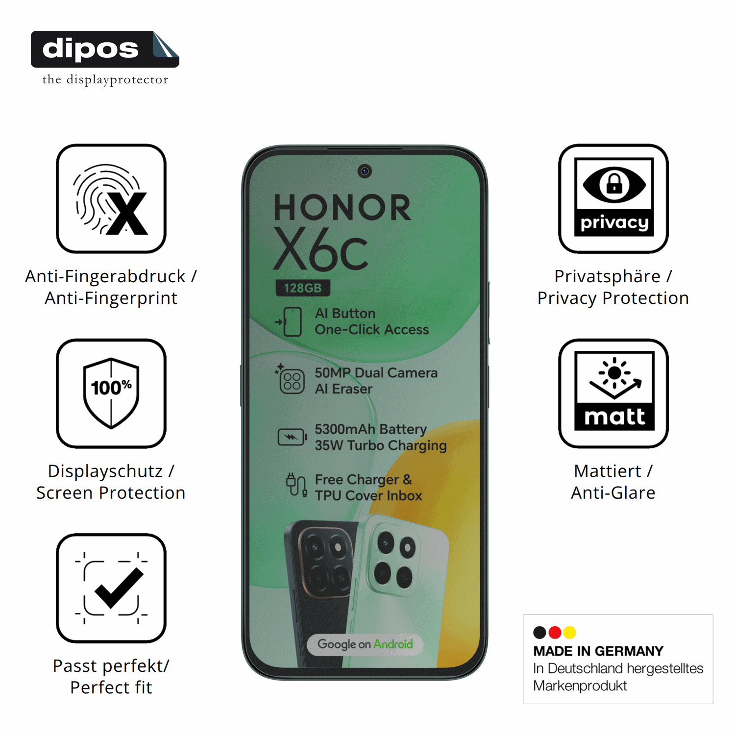 Privatsphäre-Schutz durch Sichtschutz-Folie passend zugeschnitten für Honor X6c
