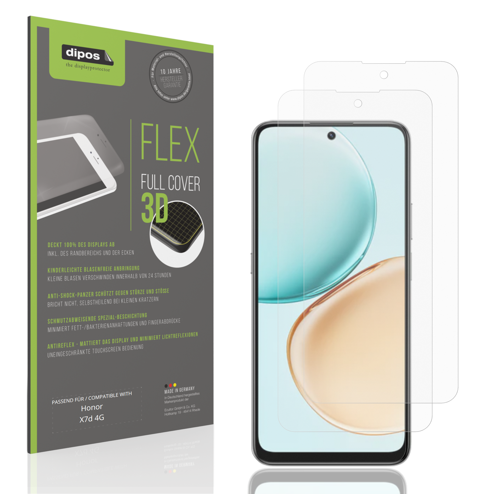 Matte Displayschutzfolie von dipos passend für Honor X7d 4G, 100% Displayabdeckung und blasenfreie Montage