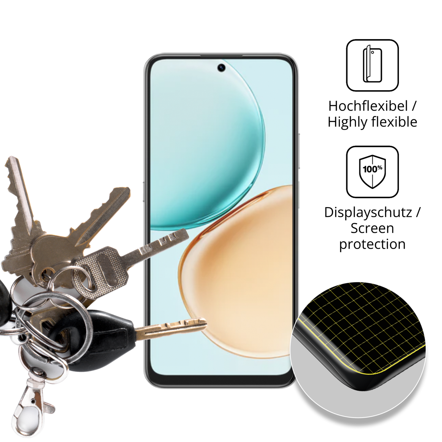 dipos Displayschutz für Honor X7d 4G, transparente Oberfläche, perfekte Passform auch für die Rundungen