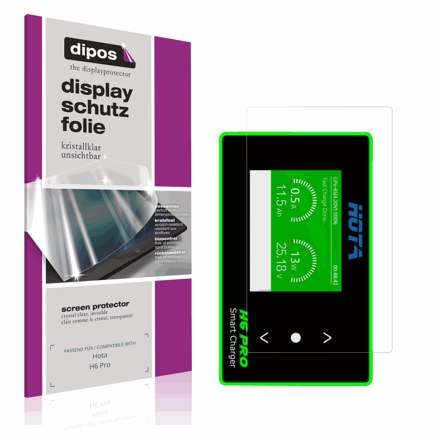 Klare Displayschutzfolie von dipos passend für hotah6 pro, präziser Zuschnitt und blasenfrei montiert