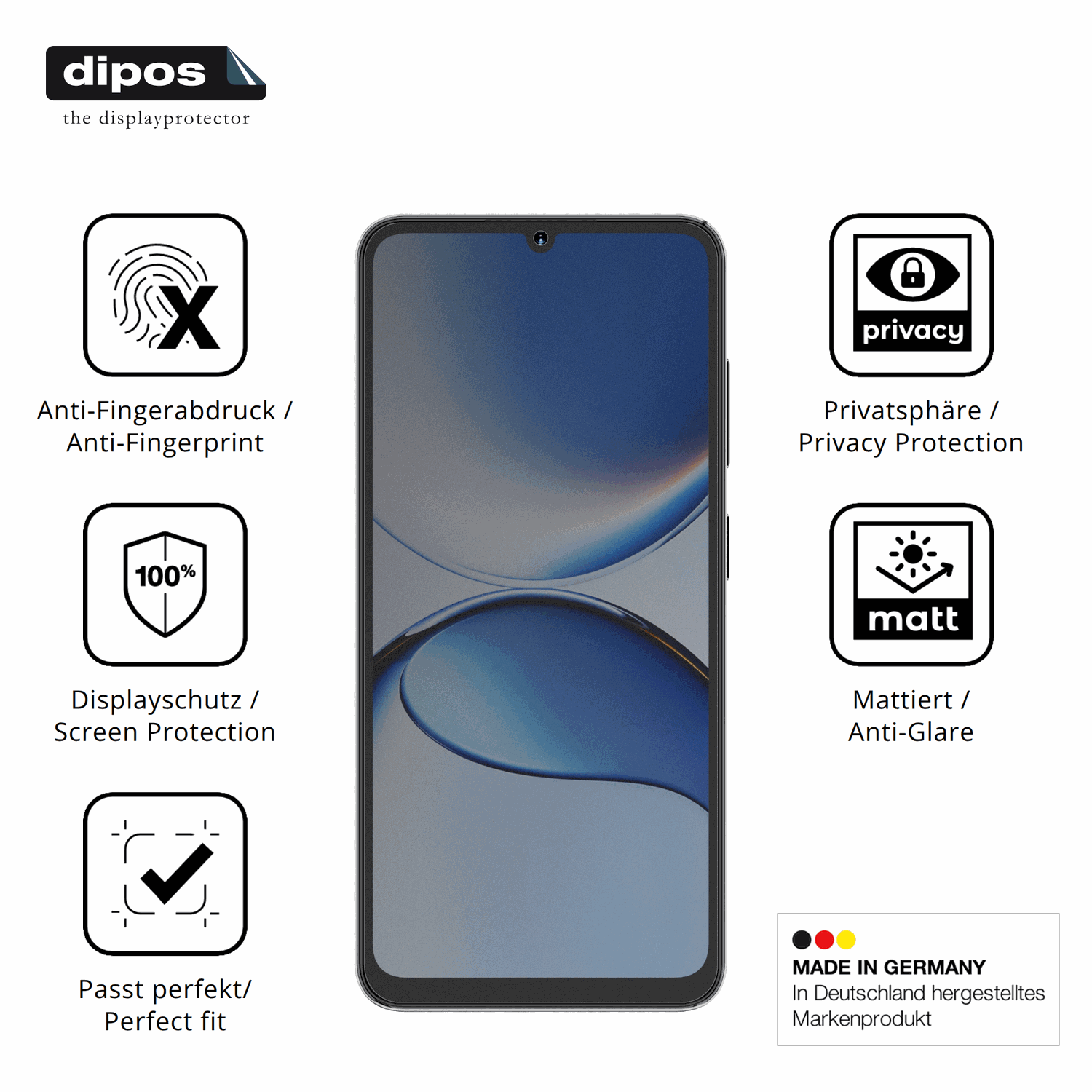 Privatsphäre-Schutz durch Sichtschutz-Folie passend zugeschnitten für Hotwav A16 Pro Max
