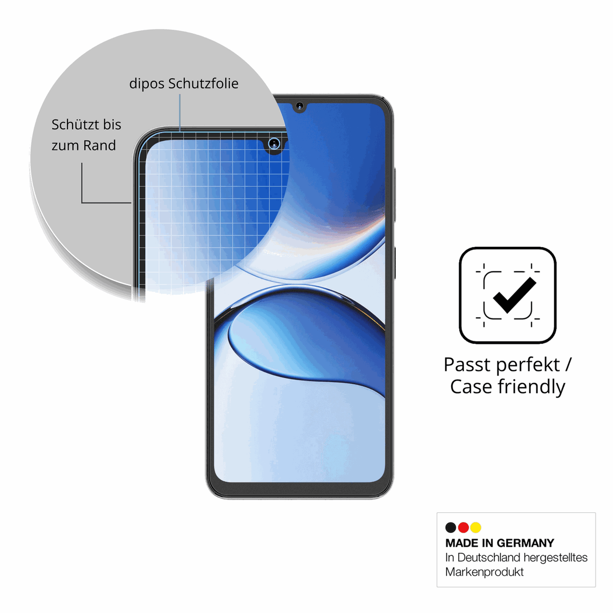 Schutzglasfolie mit optimaler Passform, zur Verwendung mit Hüllen geeignet