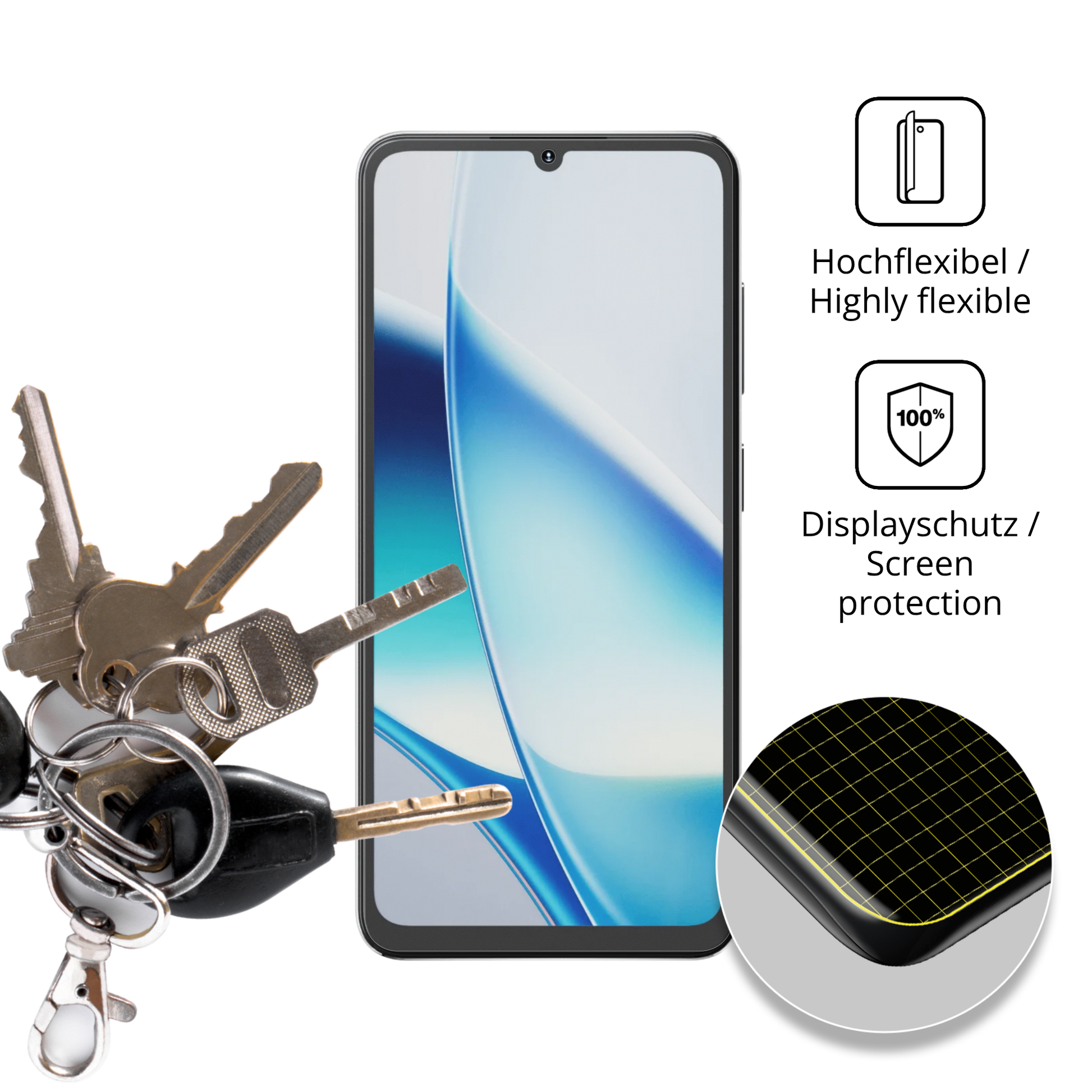 dipos Displayschutz für Hotwav A17 Pro Max, transparente Oberfläche, perfekte Passform auch für die Rundungen