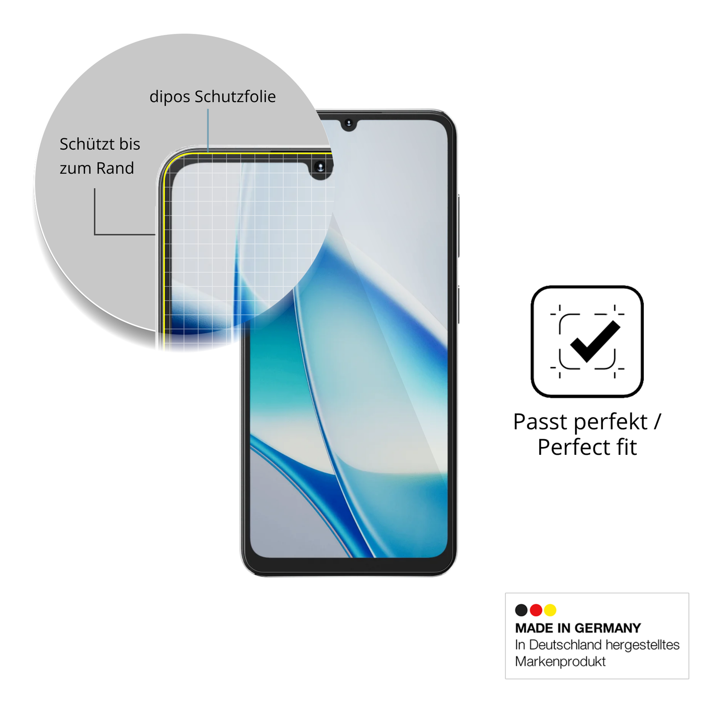 Schutzfolie mit optimaler Passform, zur Verwendung mit Hüllen geeignet