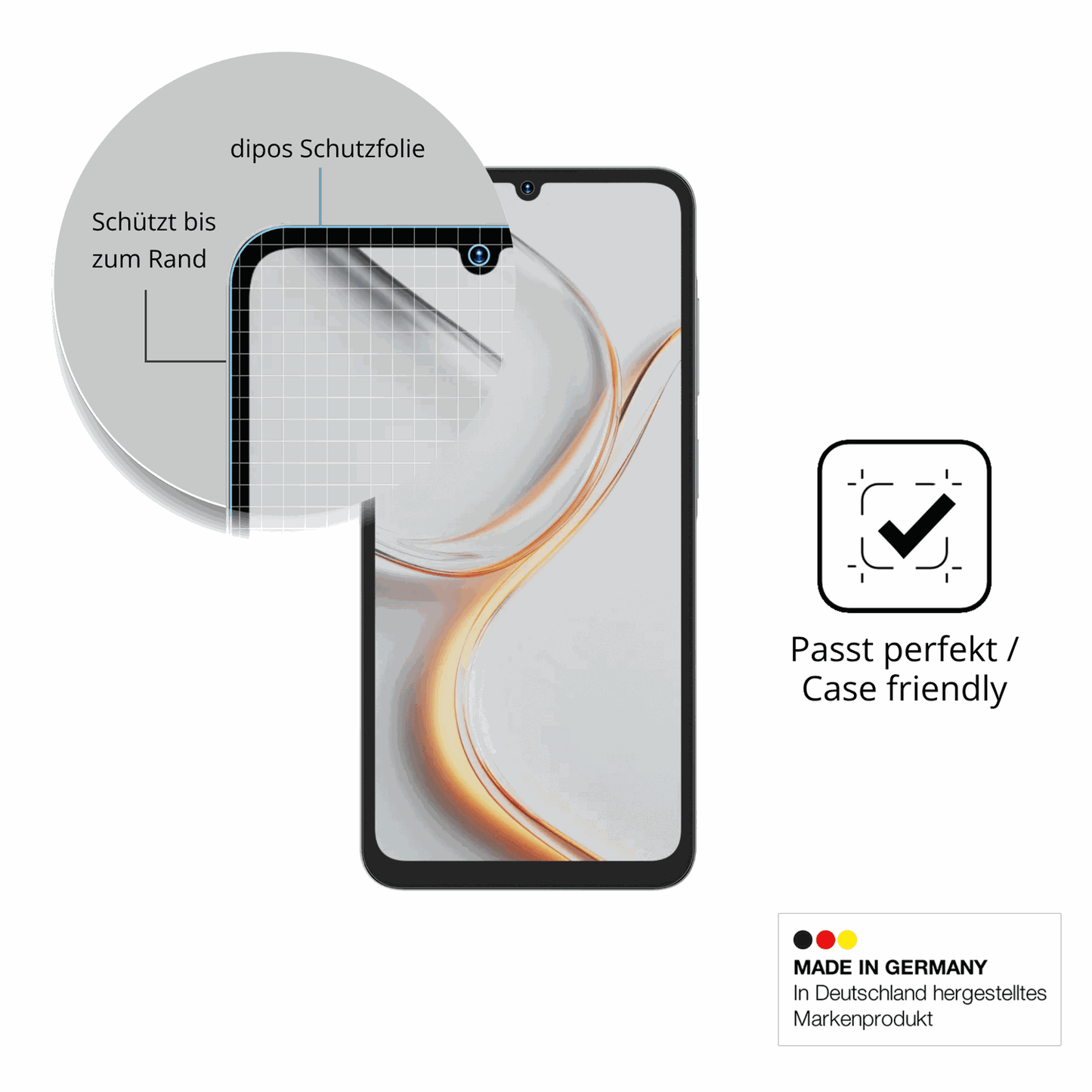 Schutzglasfolie mit optimaler Passform, zur Verwendung mit Hüllen geeignet