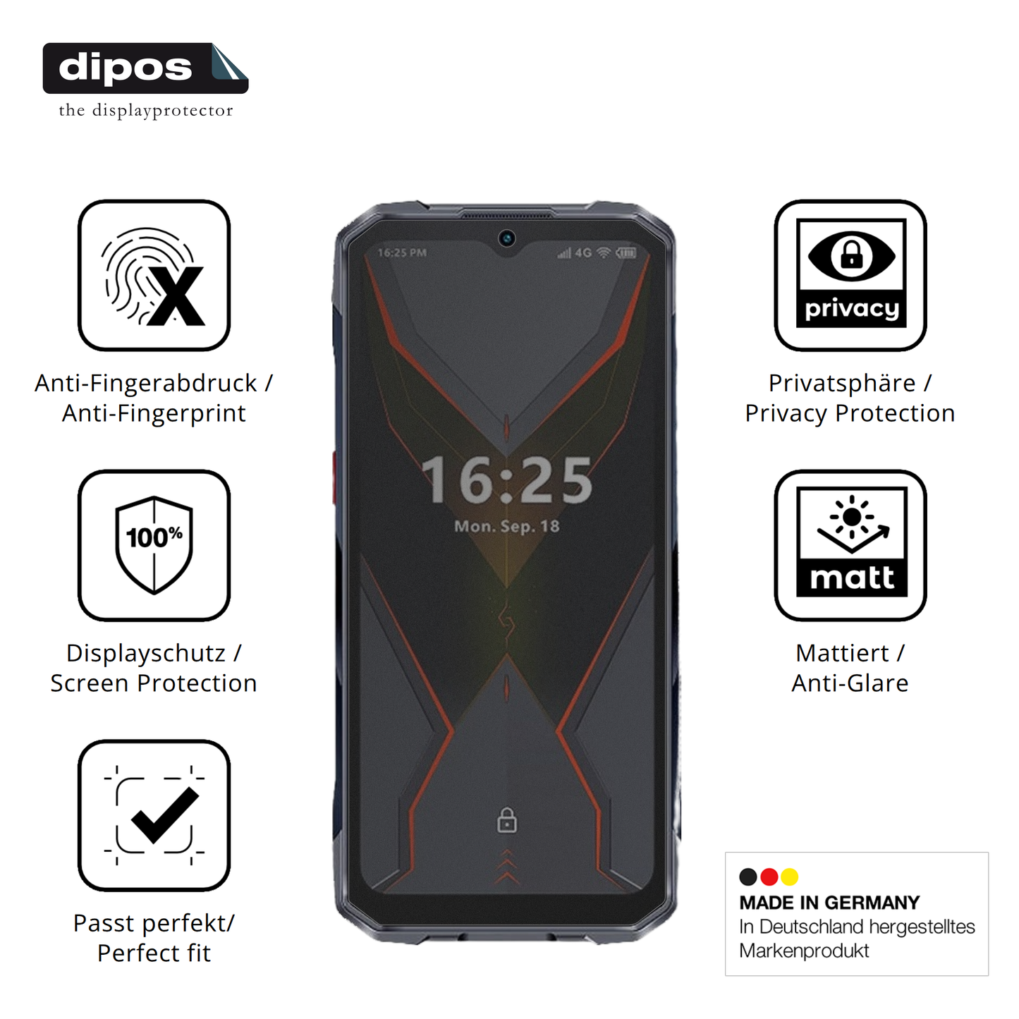 Privatsphäre-Schutz durch Sichtschutz-Folie passend zugeschnitten für Hotwav Cyber 15