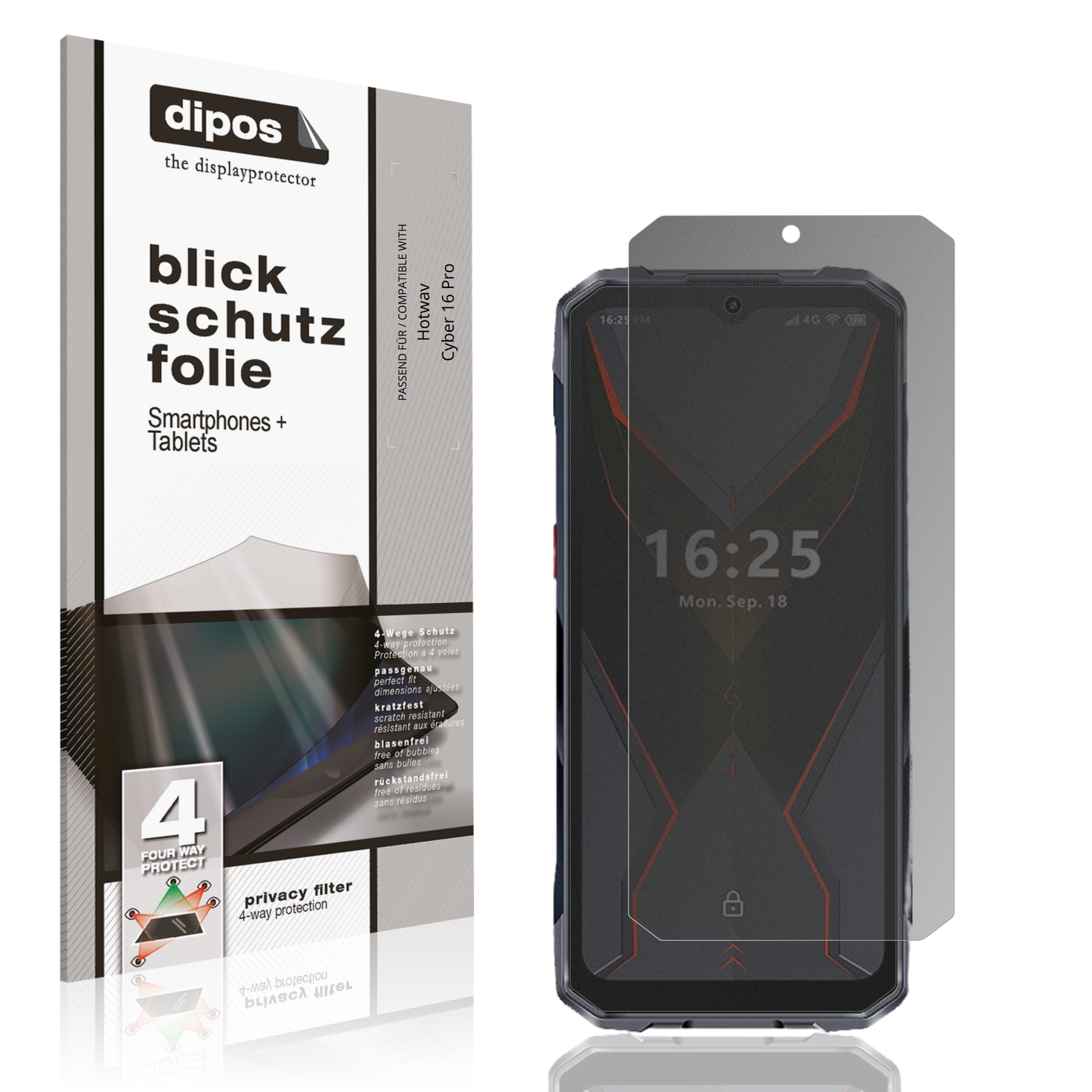 Blickschutzfolie von dipos passend für Hotwav Cyber 16 Pro, präziser Zuschnitt und blasenfrei montiert