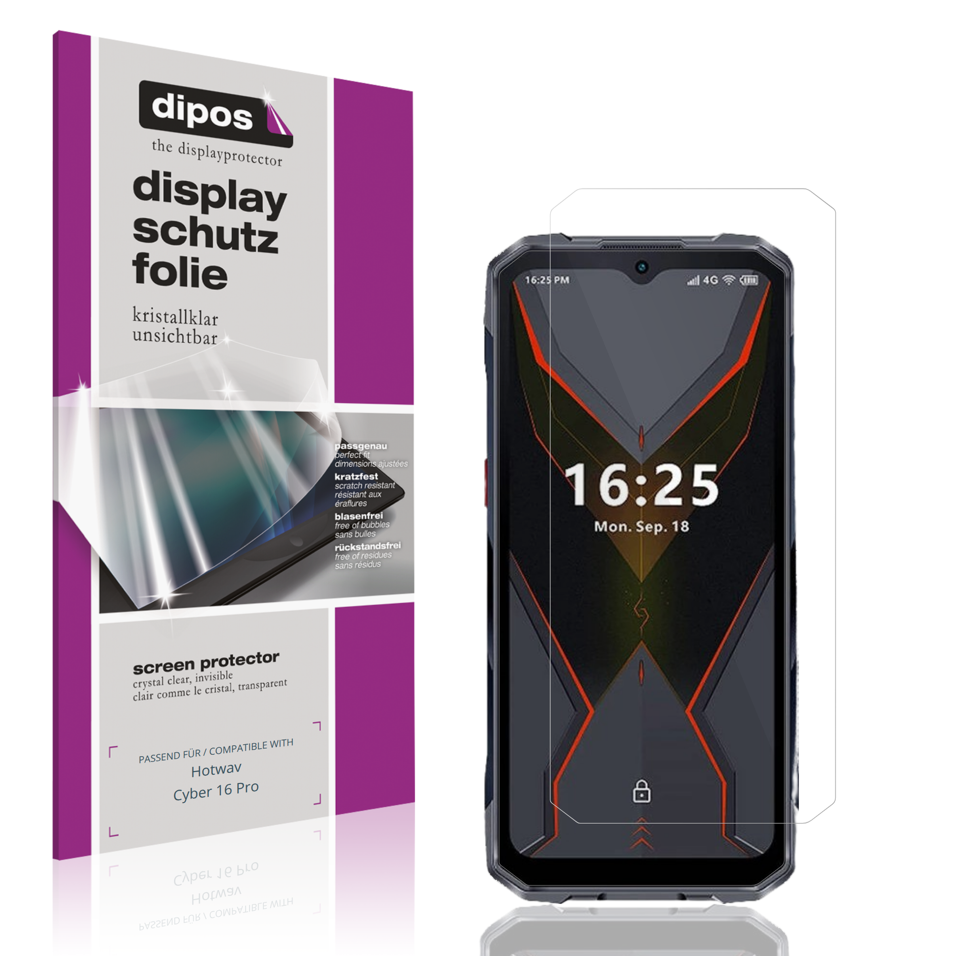 Klare Displayschutzfolie von dipos passend für Hotwav Cyber 16 Pro, präziser Zuschnitt und blasenfrei montiert