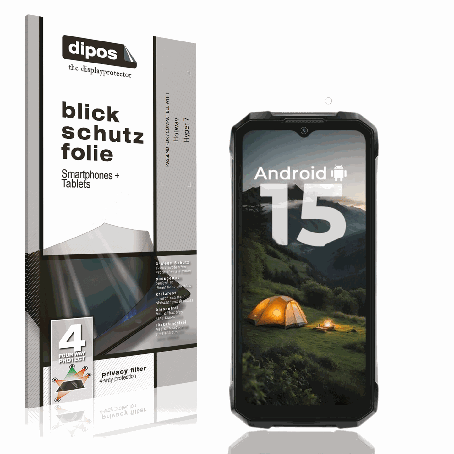 Blickschutzfolie von dipos passend für Hotwav Hyper 7, präziser Zuschnitt und blasenfrei montiert