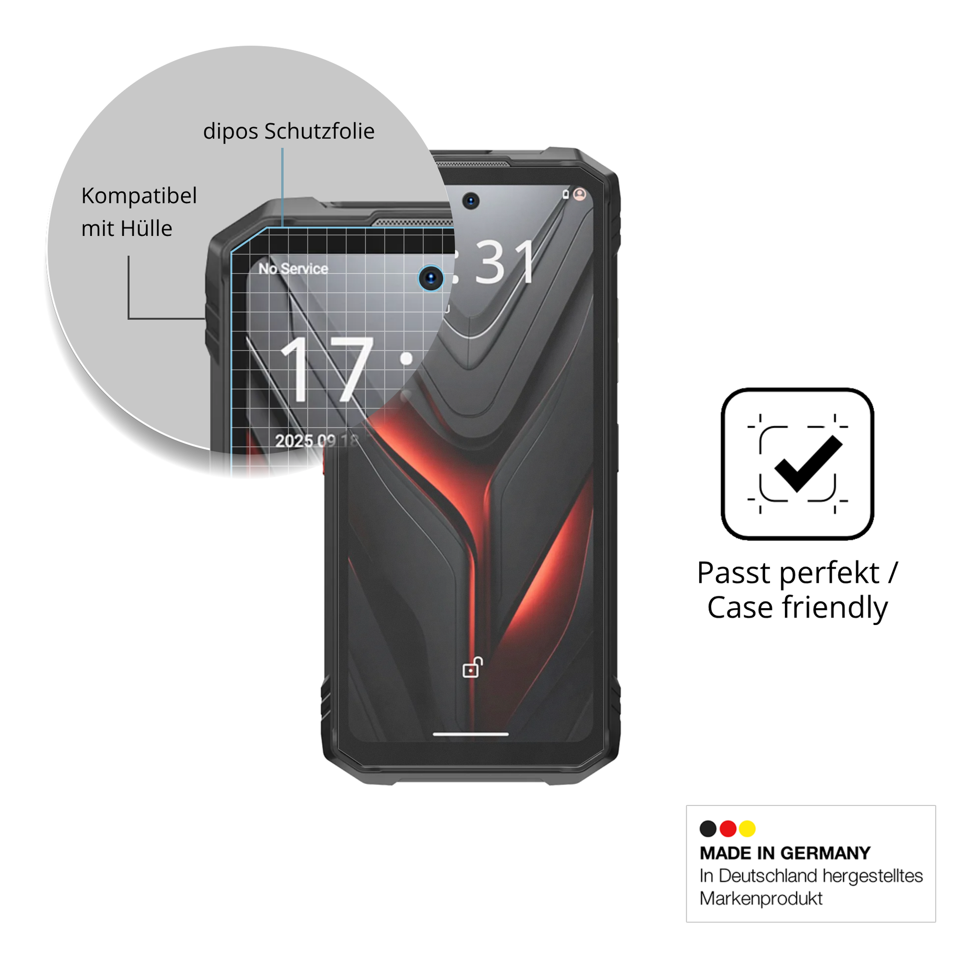 Schutzfolie mit optimaler Passform, zur Verwendung mit Hüllen geeignet