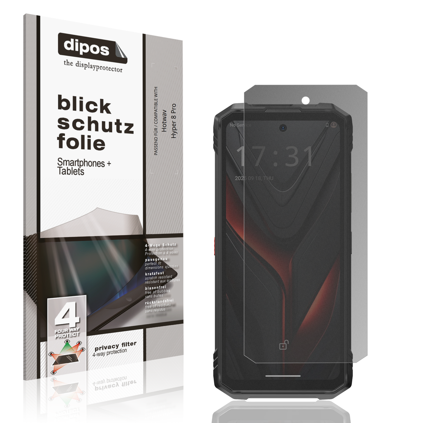 Blickschutzfolie von dipos passend für Hotwav Hyper 8 Pro, präziser Zuschnitt und blasenfrei montiert