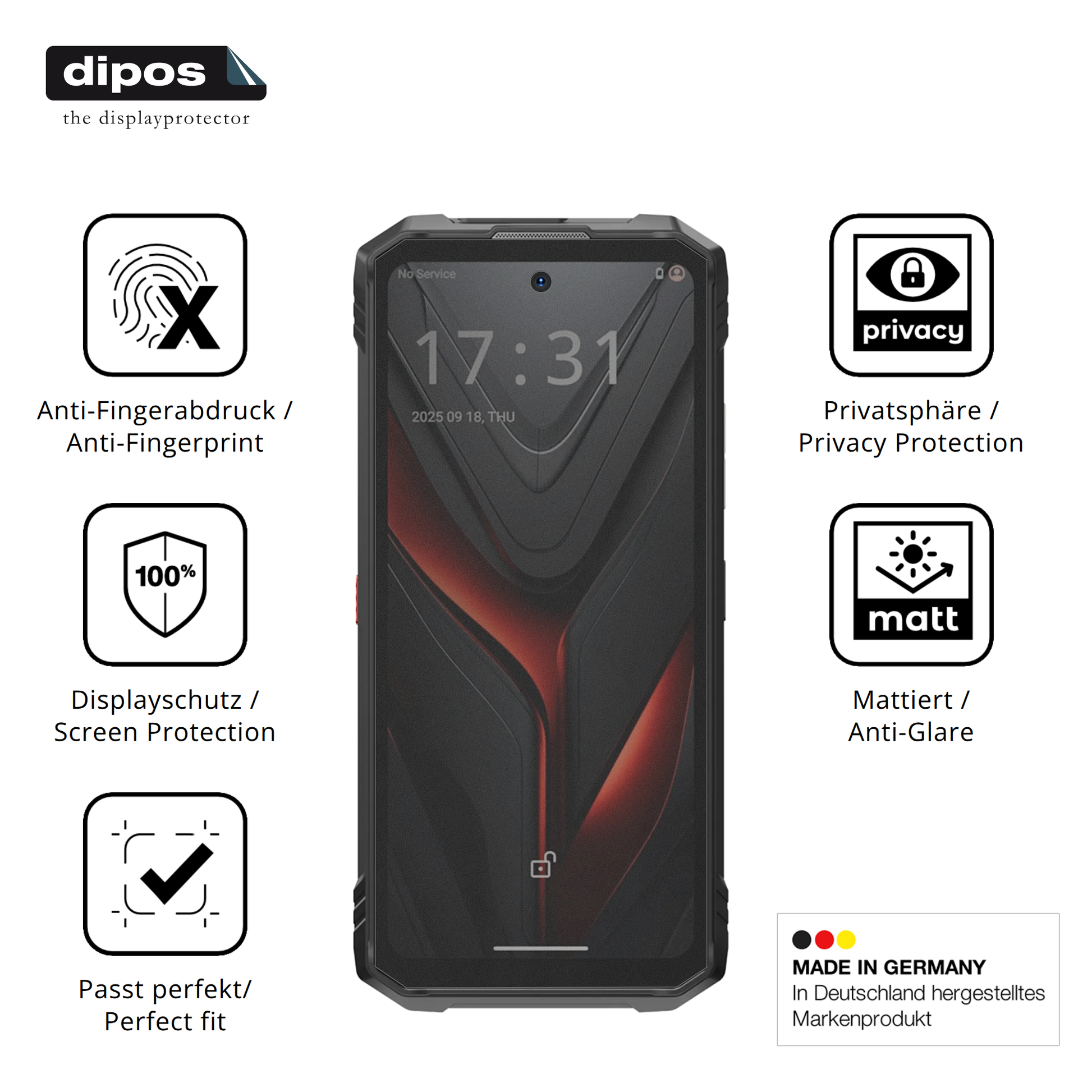 Privatsphäre-Schutz durch Sichtschutz-Folie passend zugeschnitten für Hotwav Hyper 8 Pro