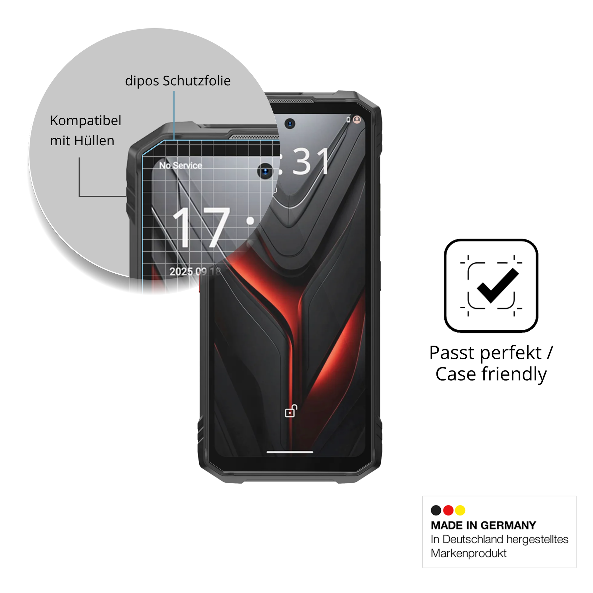 Schutzfolie mit optimaler Passform, zur Verwendung mit Hüllen geeignet