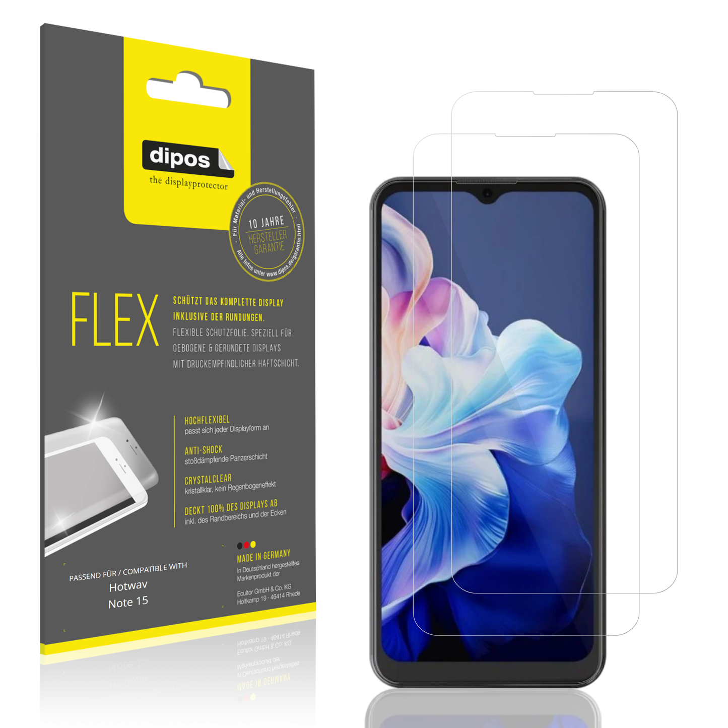 Klare Displayschutzfolie von dipos passend für Hotwav Note 15, 100% Displayabdeckung und blasenfreie Montage