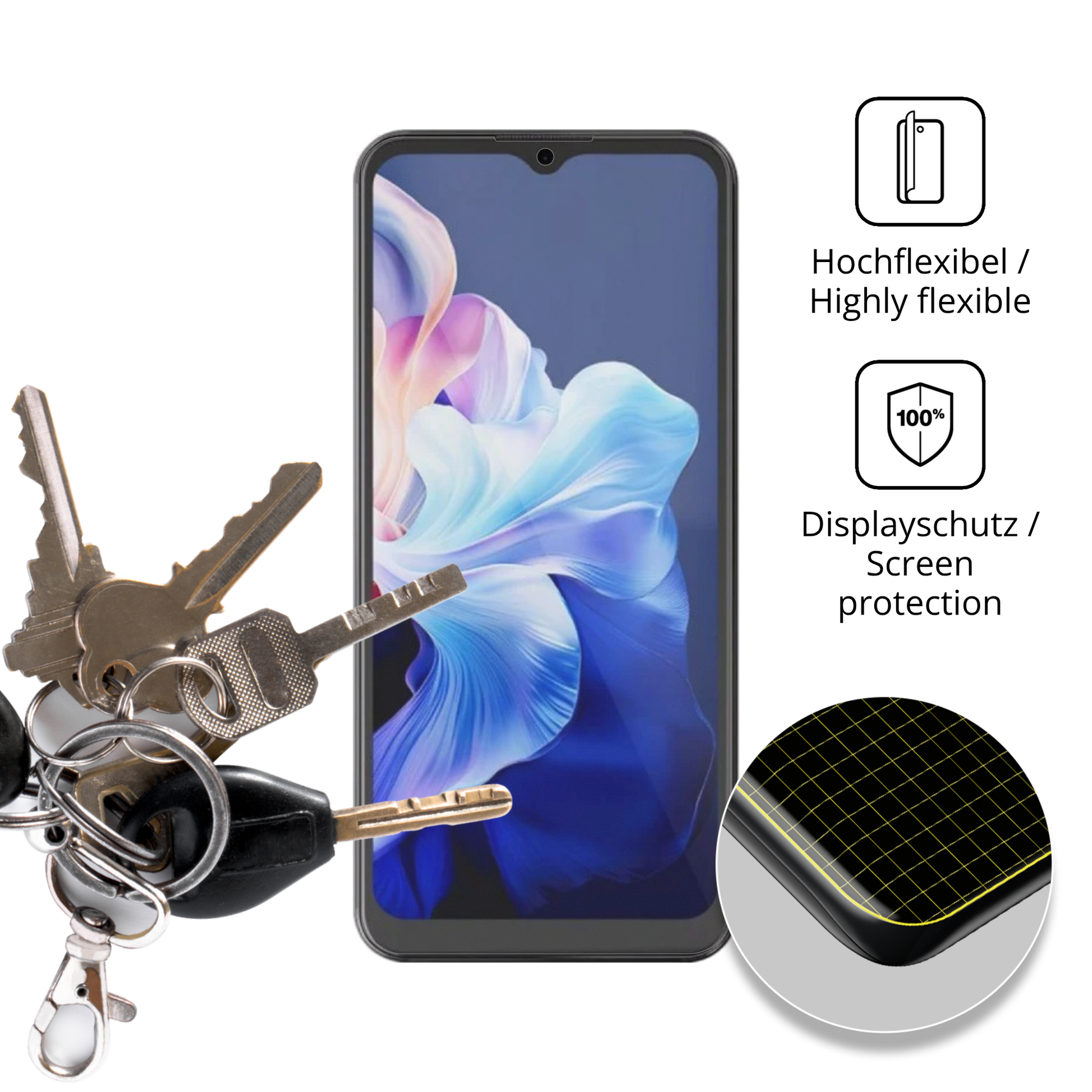 dipos Displayschutz für Hotwav Note 15 Pro, transparente Oberfläche, perfekte Passform auch für die Rundungen