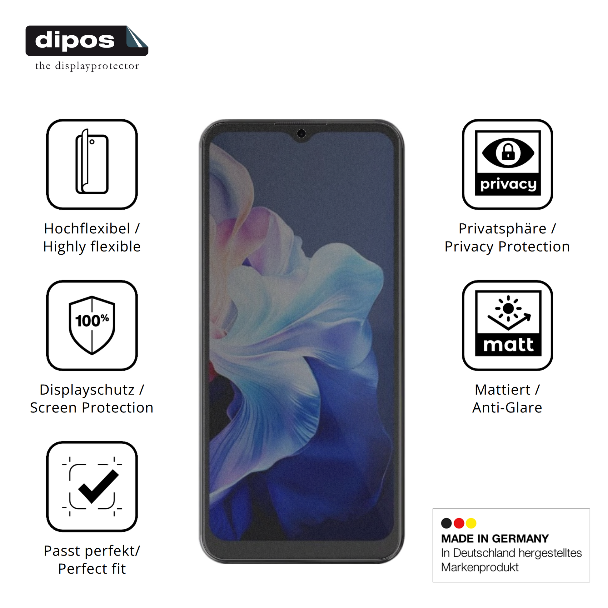 Flexible TPU-Folie passend zugeschnitten für Hotwav Note 15, mit Privatsphäre-Schutz durch Sichtschutz-Folie