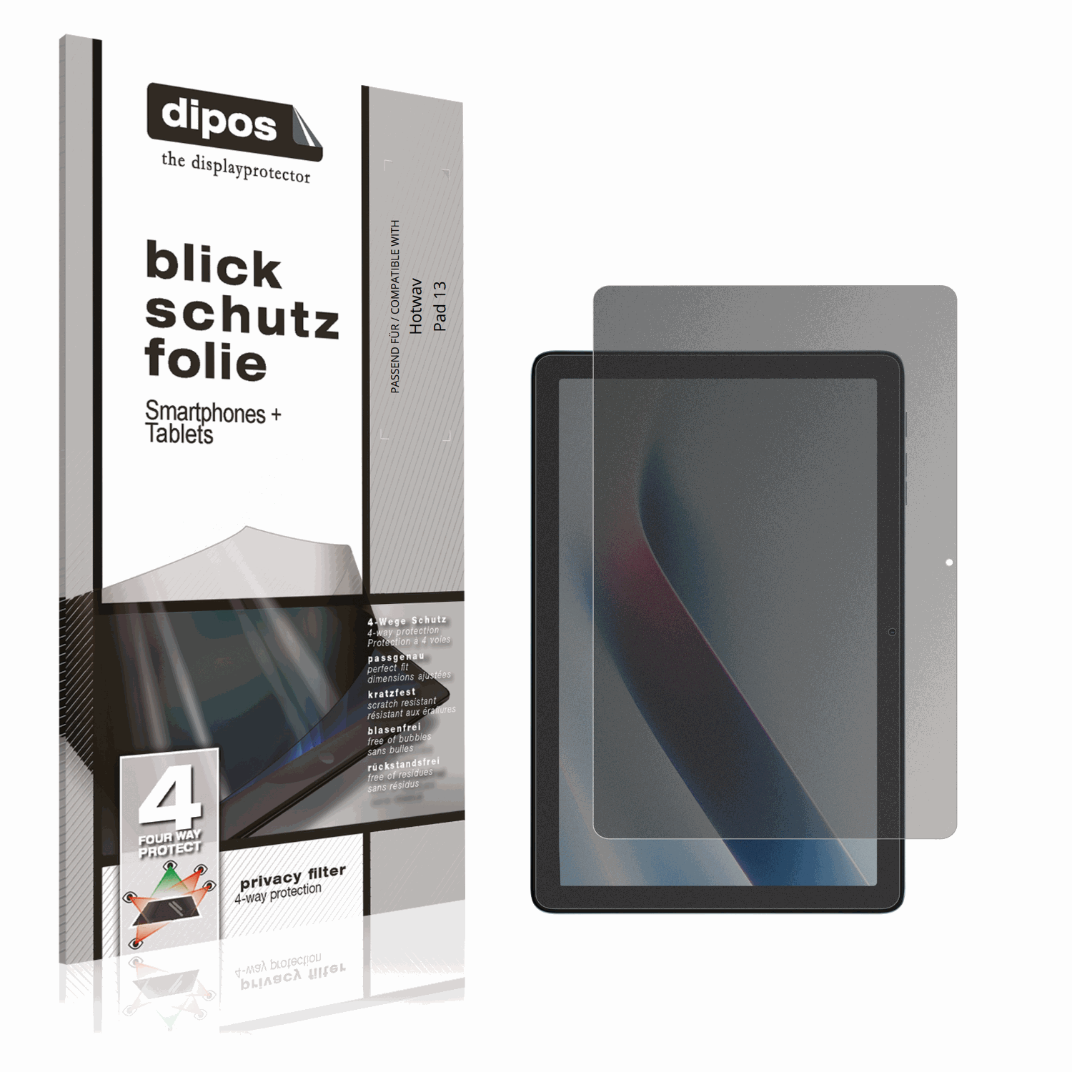 Blickschutzfolie von dipos passend für Hotwav Pad 13, präziser Zuschnitt und blasenfrei montiert